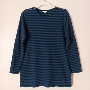 J. Jill Striped Crew Neck Long Sleeve Sweater Button Detail Women's Size Medium